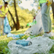 Volunteers picking up litter